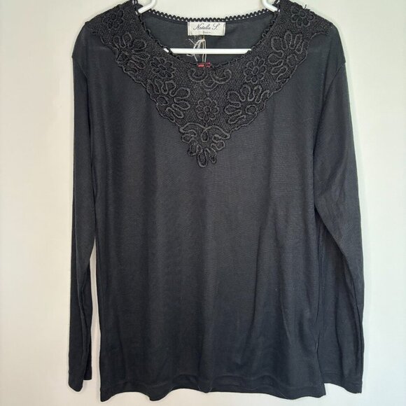 NATALIA S NEW V-Neck Top Womens XXL Embroidered Ribbed Stretch Long Sleeve - Picture 4 of 5